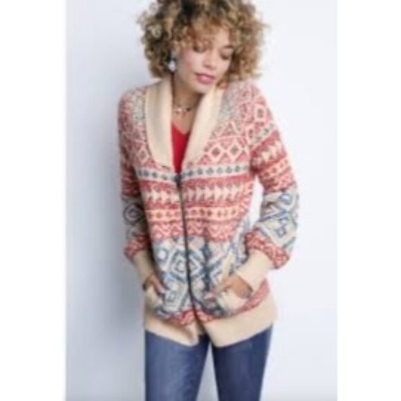 Cabi Highlands Fair Isle Multicolor Zip Up Sweater - Picture 1 of 11